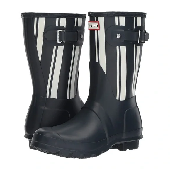 Hunter Mid-Calf Rain Boots Navy/White Sz 8 - Picture 3 of 13